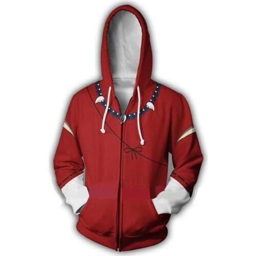Inuyasha Anime Cosplay Costume Men Women 3D Print Red Hoodie Sweatshirt Zipper Jacket Coats Oversied