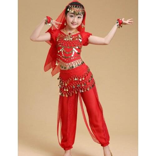 Girls Belly Dance Costume Children Bollywood Indian Clothing Egypt Dance Outfit Dance Wear 6 Color Oriental Ballroom Performance
