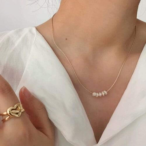 Minar Minimalist Adjustable Thin Chain Chokers Necklace for Women Girls Natural Freshwater Pearl Charm Necklace Simple Jewelry