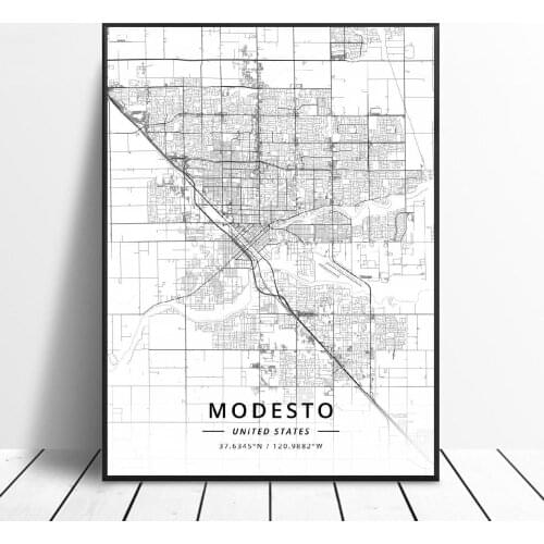 Modesto Oklahoma City Sunnyvale Baton Rouge San Diego Chicago Unitedstates Map Canvas Art Poster
