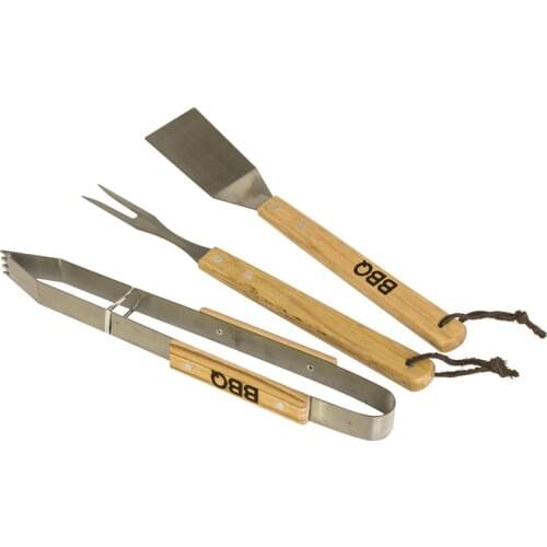Barbecue Tool Set Stainless Steel Grill Three-piece BBQ Outdoor Fork Shovel 3 Piece Set Wooden Handle