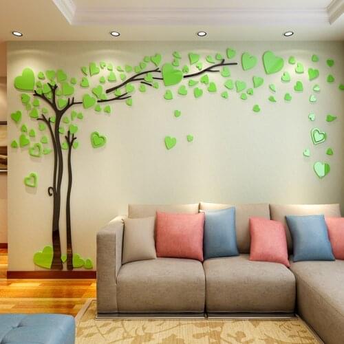 Love Heart Big Tree Wall Stickers 3D DIY Acrylic Wallpaper Murals For Home Decor Living Room Background Painting Decals Posters