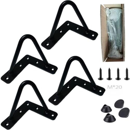 4pcs/set 4-inch DIY Desk Feet Furniture Hardware Feet Metal Black Sofa Tea Table Feet Three-line Creative U-shaped Desk Feet