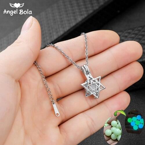 Hexagram Pendant Hollow Luminous Stone Pendant Mothers Day Gifts Moon Glowing Necklace Gem Charm Jewelry Stainless Steel Women