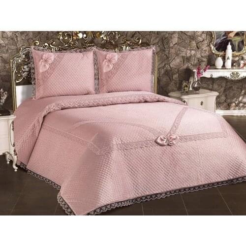 Poppy Quilted French Laced Bedspread Powder-chic DESIGN WITH ELEGANT TOUCHES YOUR GORGEOUS BED COVER FREE SHİPPİNG