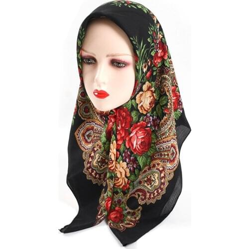 Paisley Retro Floral Printed Square Hijab Head Scarf Muslim Cotton Turban Scarves Female Bandana Headband Hair Scarves