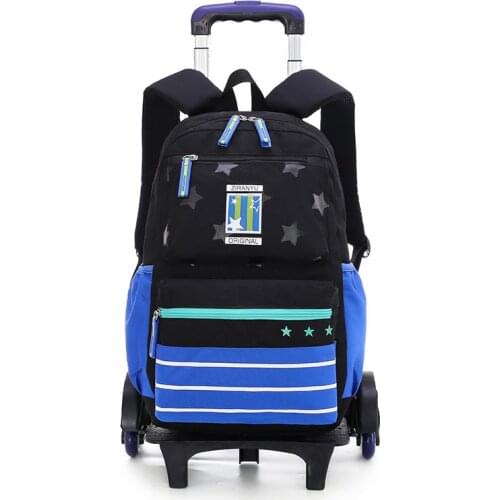 GRADE 2-6 Kids Trolley Schoolbag Luggage Book Bags boys girls Backpack Latest Removable Children School Bags 2/6 Wheels Stairs