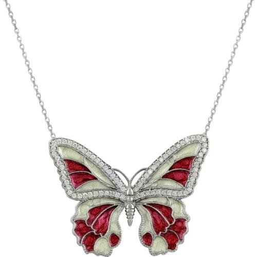 Silver 925 Sterling Enamel Butterfly Necklace