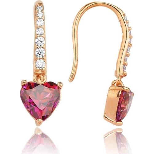 Valori Jewels 1.50 Carat, Zirconia Red And White Heart Gemstone, Rose Gold Plated, Sterling Silver Fish Hook Dangle Earrings