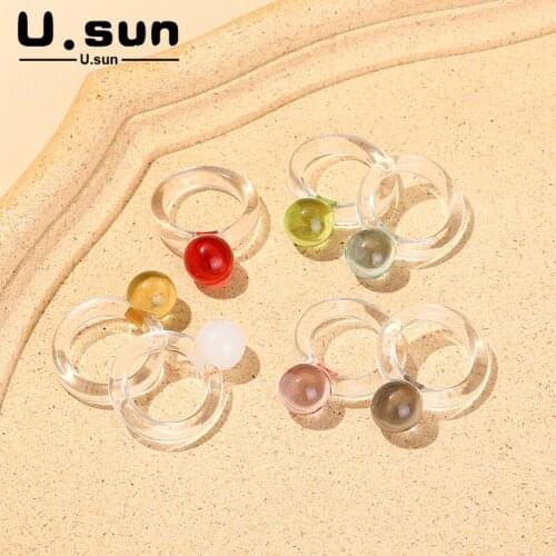 U.sun Trend Fashion Exquisite New Rings for Women Minimalist Transparent Cute Round Rings for Teen Girls Vintage Acrylic Jewelry