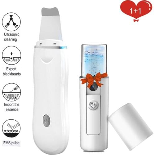 Ultrasonic Skin Scrubber Blackhead Remover Facial Peeling Pore Cleaner+Spa Mini Nano Sprayer Steamer Skin Care Beauty Instrument