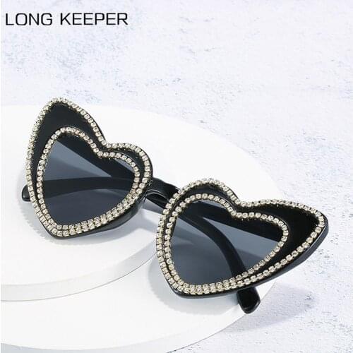 Unique Cute Heart Shape Cyrstal Frame Sunglasses For Women New Vintage Rhinestone Shiny Cat Eye Sun Glasses Female Pink Shades