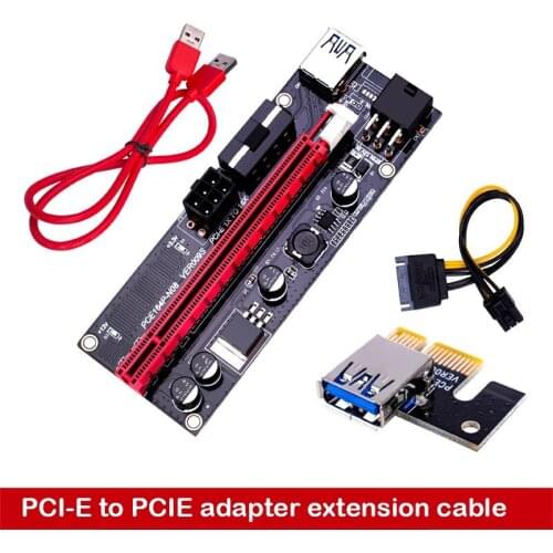 VER009S PCI-E Riser Card Dual 6Pin Adapter Card PCIe 1X to 16X Extender Card USB 3.0 Data Cable for BTC Mining Miner
