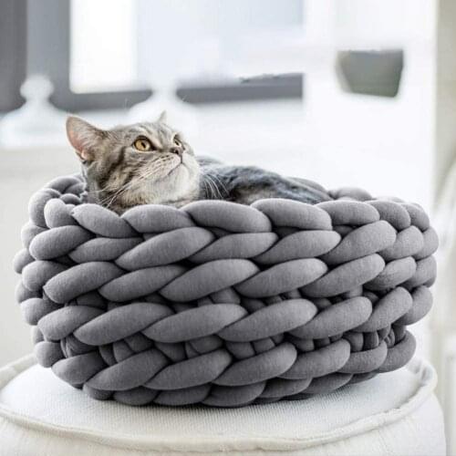 Knitting Design Pet Kennel Fuzzy Round Cat Bed House Soft Dog Bed Nest Winter Warm Sleeping Cat Pet Mat Cat House Pet Product