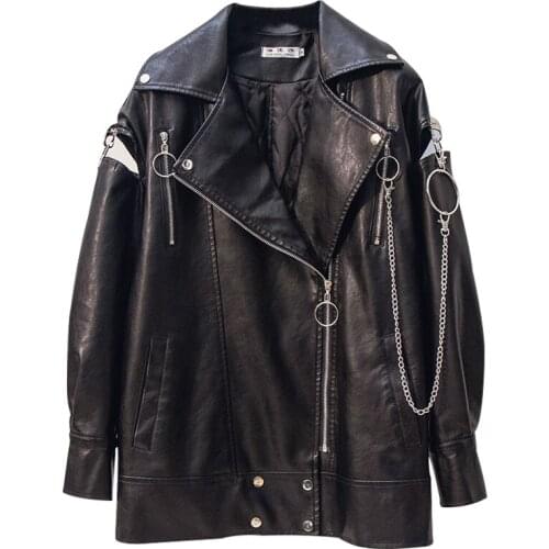 2019 Autumn Women Black Slim Cool Lady PU Leather Jackets Locomotive Female Zipper Outwear Coat Bomber PU Jackets Coat Plus Size