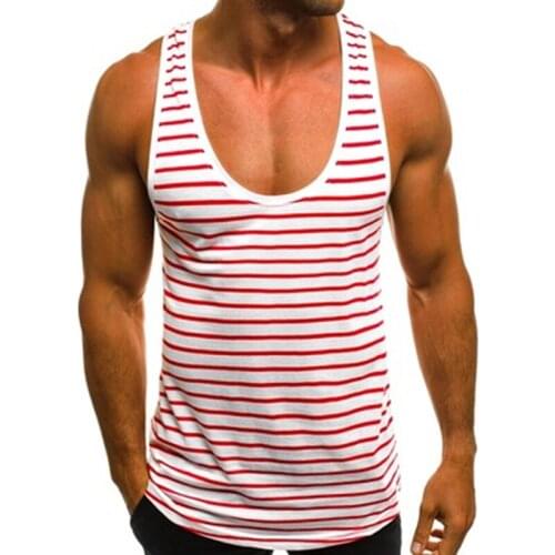 Men Tops Fitness Vest Stripe Vest Quick Dry Gym Vest Casual Bodybuilding Men Clothes Fashion Clothing Mens Tank Top