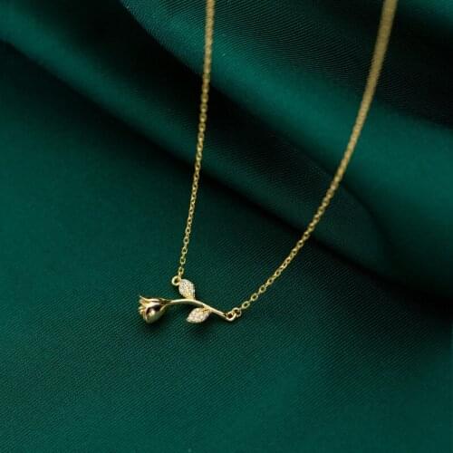 100% real. 925 Sterling Silver Jewelry CZ Set Rose Flower Branch Leaf Pendant Necklace Gift Charms C-D8547