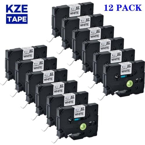 12 pcs 6/9/12mm Tze-FX211 Flexible label Black on White cable Label Tape Flexible Cable Label Tapes TzeFX211 for P-touch PT