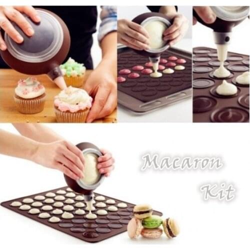 48 Capacity Macaron Kit Non-Stick Silicone Pastry Mat Baking Mold Set Baking Sheet Cake Decorating Piping Pot with 5pcs Nozzles
