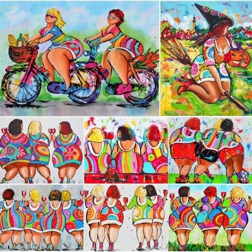 5D Diamond Painting Cartoon Woman Fat Ladies Set Cross Stitch Kit Full Drill Embroidery Mosaic Art Picture of Rhinestones Decor