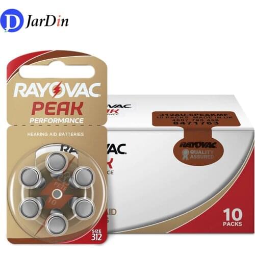 60 PCS Rayovac PEAK High Performance Hearing Aid Batteries. Zinc Air A312 312A ZA312 312 PR41 U Battery for CIC BTE Hearing aids