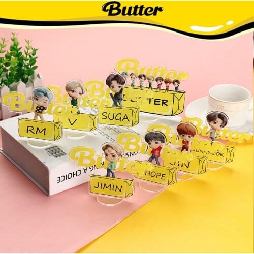8 Pcs/lot Kpop Acrylic Stand Model Butter Suga Jhope Jimin Jungkook V Transparent Cartoon Figure Action Double Side Toy Gift