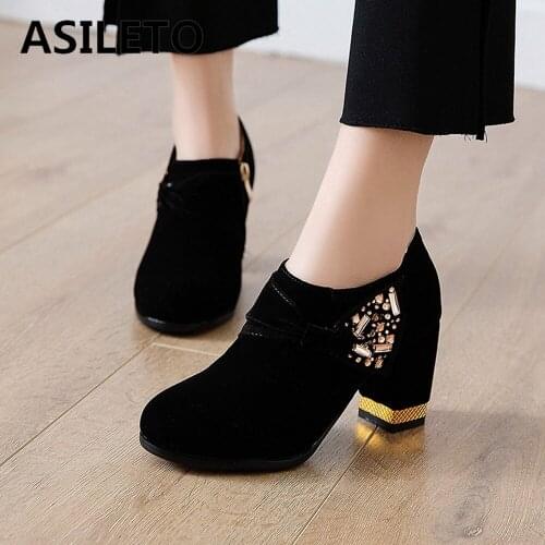 ASILETO High womens boots Ankle boots Round toe Bowtie Rhinestone Zipper 2022 Spring Autumn Flock Comfortable Simple S2411