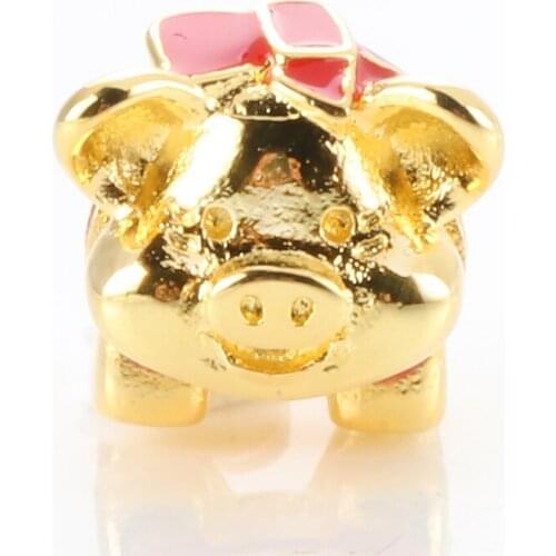 Bewill S925 silver gold color zodiac pig red bow natal year transfer golden pig beads Fit Original Bracelet Necklace