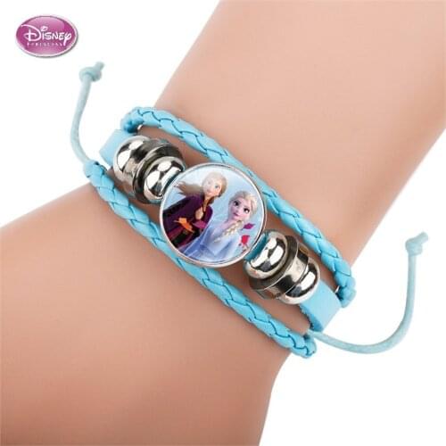 Disney Make Up Jewelry Frozen 2 Elsa Anna Princess Cartoon Cowhide Bracelet Action Figure Toys Lovely Wristand Girl Gifts Toys