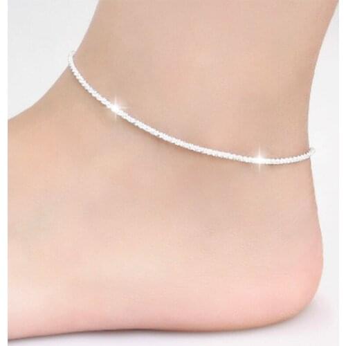 Bespmosp Silver Plated Simple Rope Chain Trendy Anklet Bracelet Barefoot Sandal Beach Foot Women Girl Jewelry Feet Wedding Party