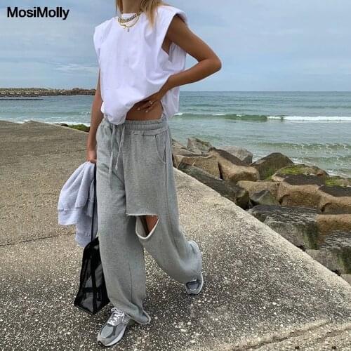 MosiMolly Baggy Sweat Pants Women Loungewear Women Loose Style Ripped Long Pants Casual Tracksuit Pants Bottom Women Trousers