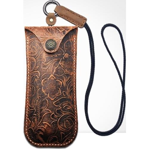 Vazrobe Genuine Leather Glasses Case (53g) Men Women Handmade with Strap Box for Spectacles Frames/small Diopter Eyewear Button