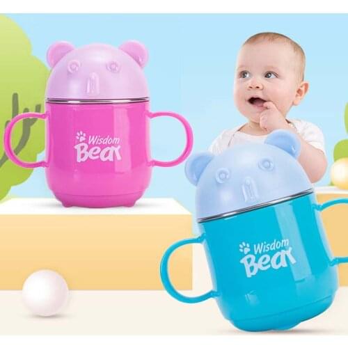 240ml Baby Cup Stainless Steel Kids Cup with Dual Handle Children Feeding Sippy Cups Drinking Water Milk Bottle For Toddler