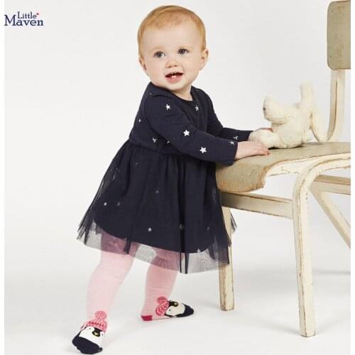 Little maven Kids Frocks 2021 Autumn Baby Girl Clothes Brand Dress Toddler Gift Cotton Star Print Tulle Dress for Kids 2-7 Years