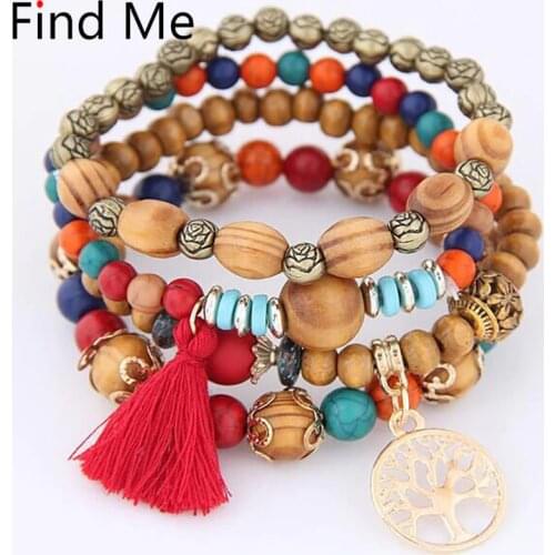 Find Me 2019 new brand Fashion Vintage Ethnic big beads Bracelet Boho multilayer stone Bangle & Bracelet Women Jewelry wholesale