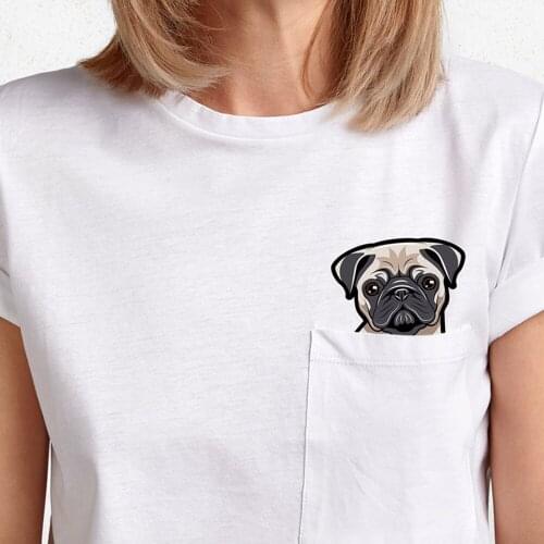 CLOOCL Animal Cotton T-Shirt Pug Dog Middle Finger Funny Pocket Printed Tshirt Fashion Unisex T-shirt Hip Hop Tops Cotton Tees