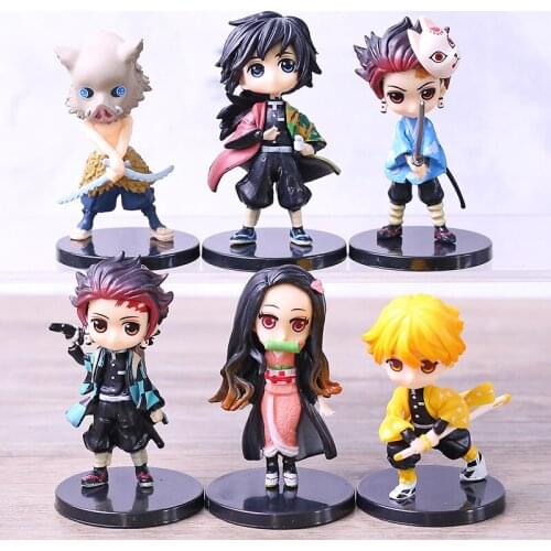 Demon Slayer Kamado Tanjirou Nezuko Zenitsu Agatsuma Hashibira Inosuke Tomioka Giyuu Q Posket Figures Brinquedo Toys 6pcs/set