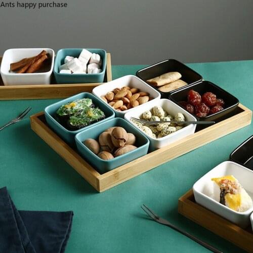 Ceramics Fruit Tray Home Divided Snack Plate Snack Platter Dried Fruit Nut Candy Bowl Sauce Bowl Color Mixing Set Combination