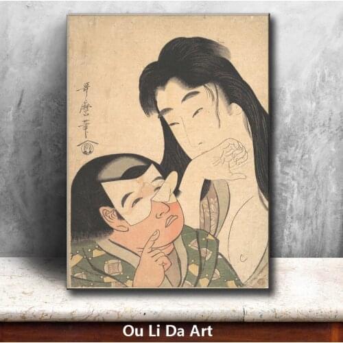Classical Japan kimono women kid scenery oil painting canvas painting printings printed on canvas wall art decoration picture