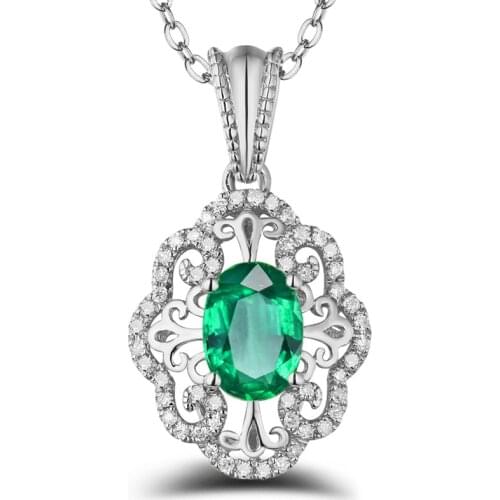 High End Oval Hollow Palace Style 925 Sterling Silver Ring/Necklace for Women Emerald Luxury Green Blue Jewelry Wedding Gift