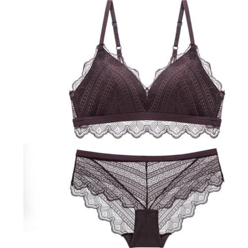 Sexy Girls' Underwear Sets Lace Embroidery Comfort Wire Free Bra Set Thin Cotton Padded Lingerie Women Bra Briefs Sets BS164