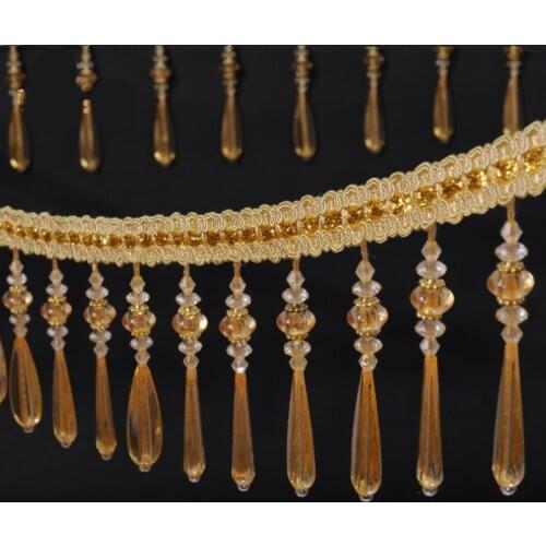 Lace Trims Trimmings Crystal Beaded Ribbon Embroidered Fabric for Curtain 6 Meters