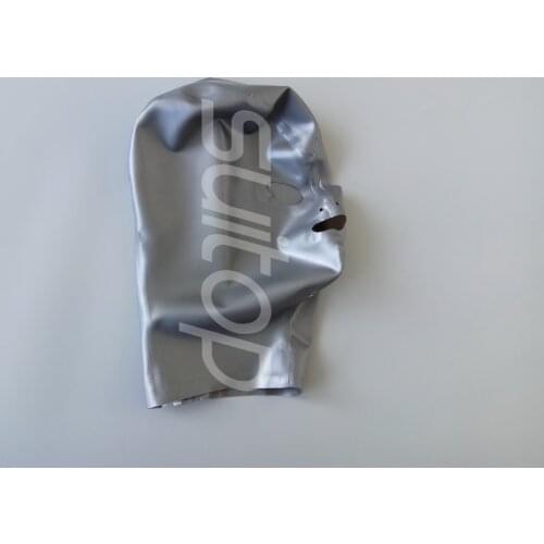 Latex nature rubber latex handmade mask sexy hood SEXY CLUB in sillver Metallic