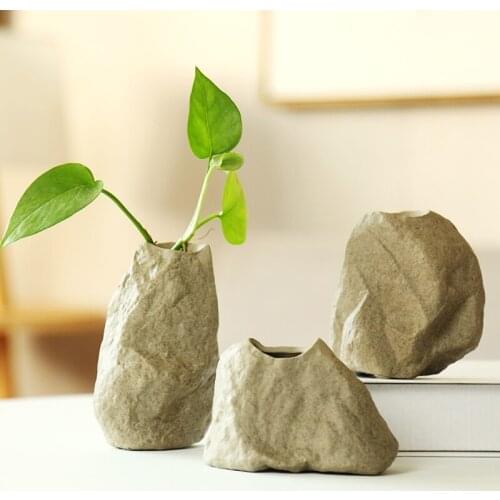Creative Ceramic Small Vase Lmitation Stone Decor Mini Hydroponics Flower Pot Cute Garden Balcony Living Room Home Decoration