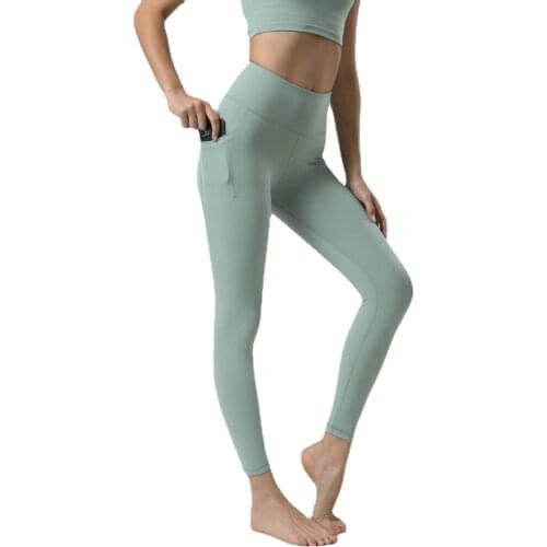 Autumn Winter Double-sided Brushed Women Pocket Pants Running Leggings Fitness Cycling Tight Sportswear Sports Trousers