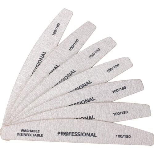 7pcs Professional Wooden Nail Files 100/180 Wood Sandpaper Nails Buffer UV Gel Polish Manicure Grey Boat Strong Thick Stick File