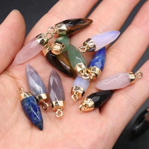 Natural Stone Pendant Conical shape Faceted Semi-Precious Exquisite Charm for Jewelry Making DIY Necklace Earrings Accessories