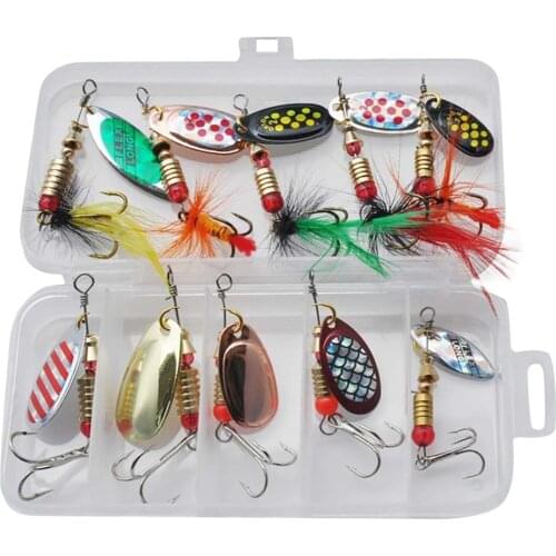 10pcs Boxed Rotating Spoon Kit Lure Fishing Lures Spinner Wobblers Hooks Metal Sequin Trout Crankbaits Fishing Accessories New