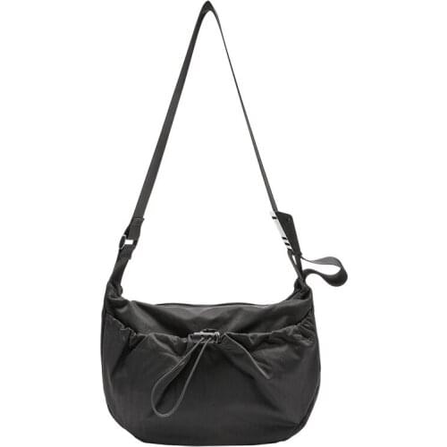 New version simple nylon single shoulder bag zipper solid color womens bag fashion wide shoulder strap messenger Free Shipping