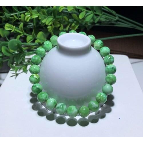 8-12mm 7A Natural Green Variscite Loose Round Beads Stretch Bracelet